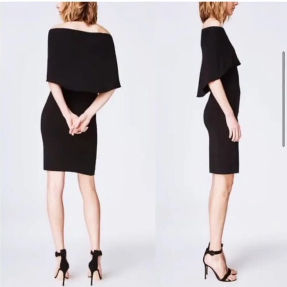 Nicole Miller Collection black cape off shoulder sheath dress size 12 NWT chic
